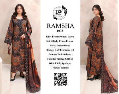 RAMSHA Elegant 3PC Unstitched Lawn Suit Collection