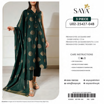 Saya Unstitched Jacquard 100% Original Cotton 3 PCs Suit In WHOLESALE PRICE 💯✨