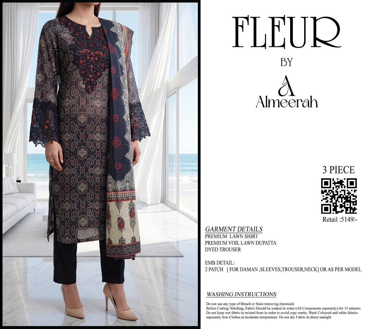 Fleur By Almeerah - Navy Eclipse – Digital Chundri Lawn