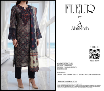 Fleur By Almeerah - Navy Eclipse – Digital Chundri Lawn