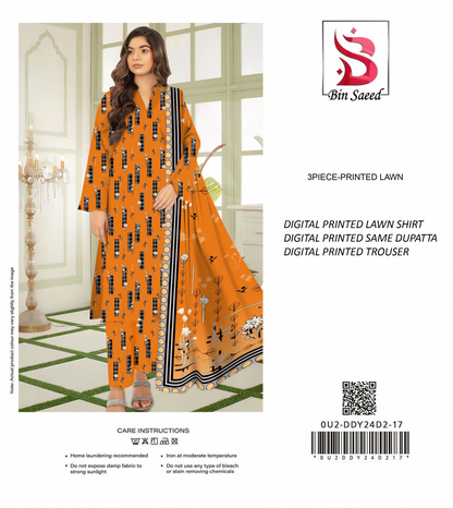Binsaeed Unstitched Lawn 3 Pieces in Wholesale Price 🔥❤️
