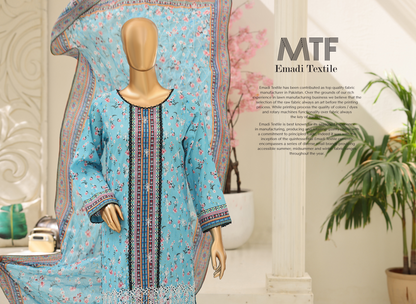 MTF Digital Printed Embroidered Lawn Collection 2026 Design No: 1