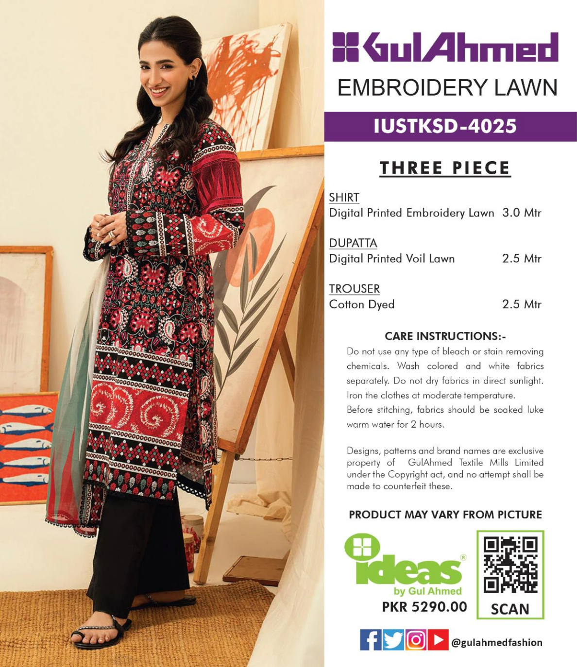 Gul Ahmed IUSTKSD-4025 Emb Lawn 3PCS