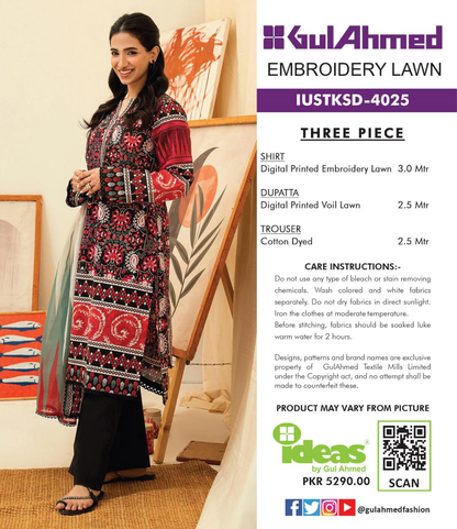 Gul Ahmed IUSTKSD-4025 Emb Lawn 3PCS