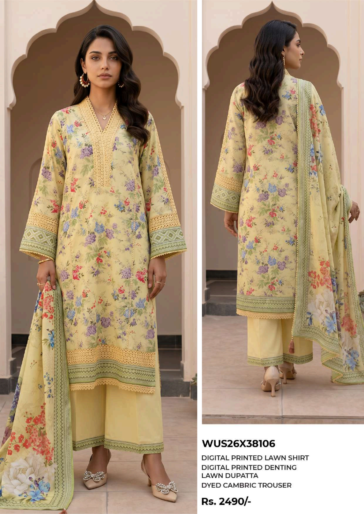 ZELLBURY Unstitched 3pcs Lawn Collection D.C:- WUS26X38106