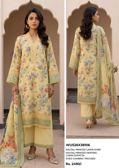 ZELLBURY Unstitched 3pcs Lawn Collection D.C:- WUS26X38106