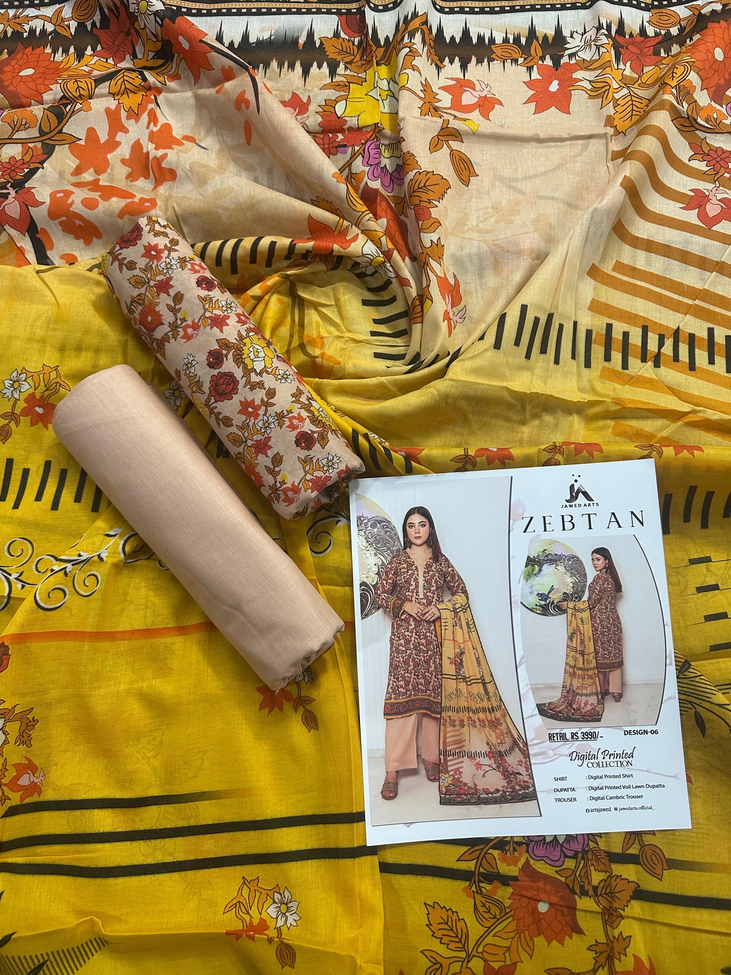 JAWED ARTS ZEBTAN –  3PC UNSTITCHED SUIT Design: 5