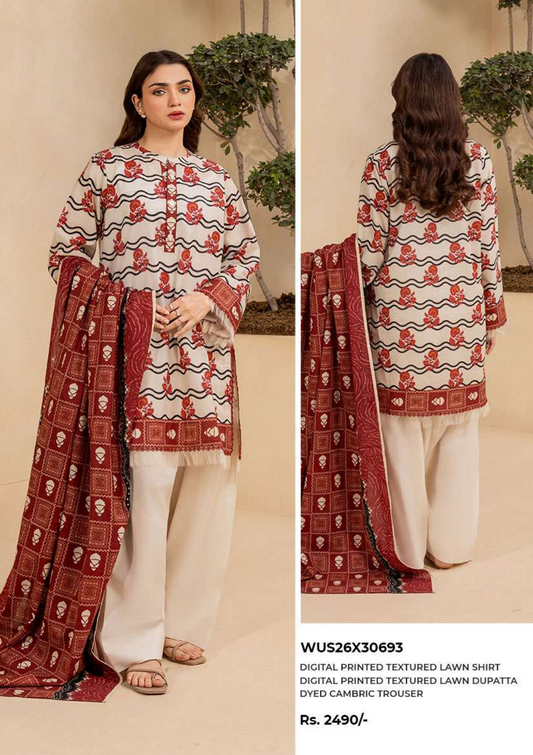 ZELLBURY Unstitched 3pcs Lawn Collection D.C:- WUS26X30693