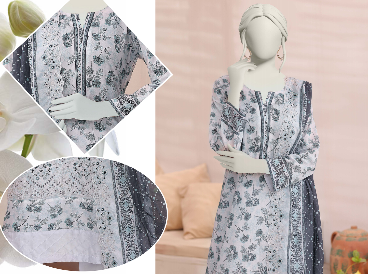 🧡🔥 ALMEERAH FLORENCE Embroidery Cutwork Dupatta 3 Pieces 🔥❤️