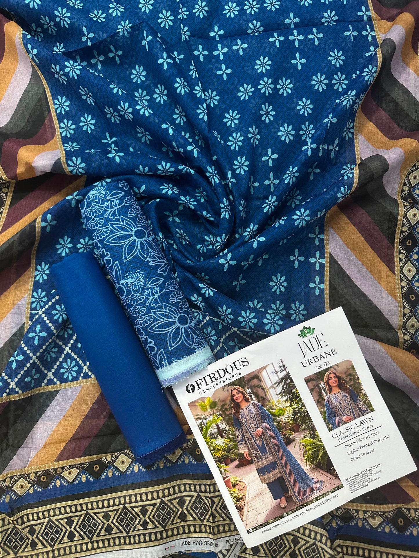 FIRDOUS JADE Blue 3-Piece