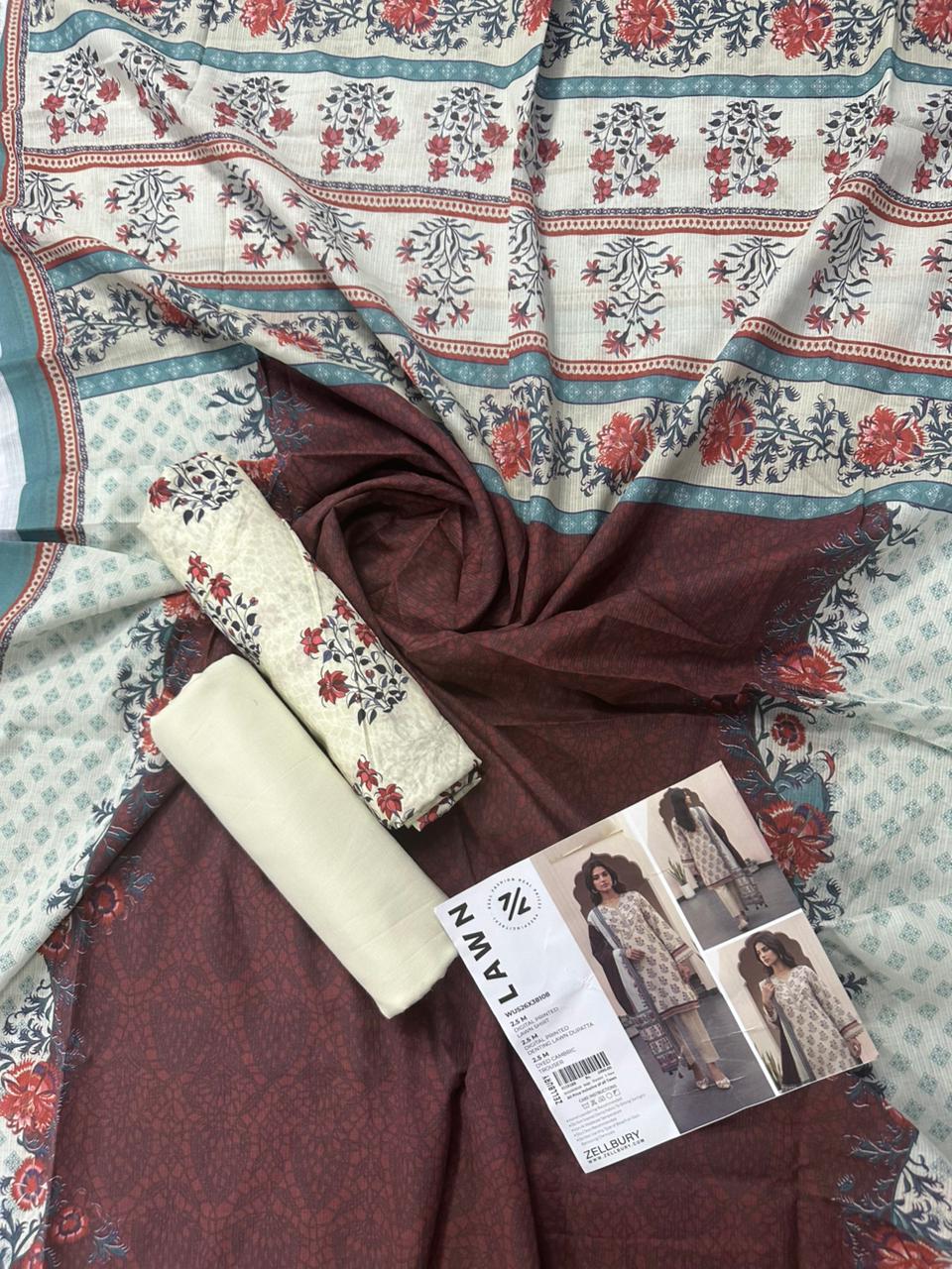 ZELLBURY Unstitched 3pcs Lawn Collection D.C:- WUS26X38108