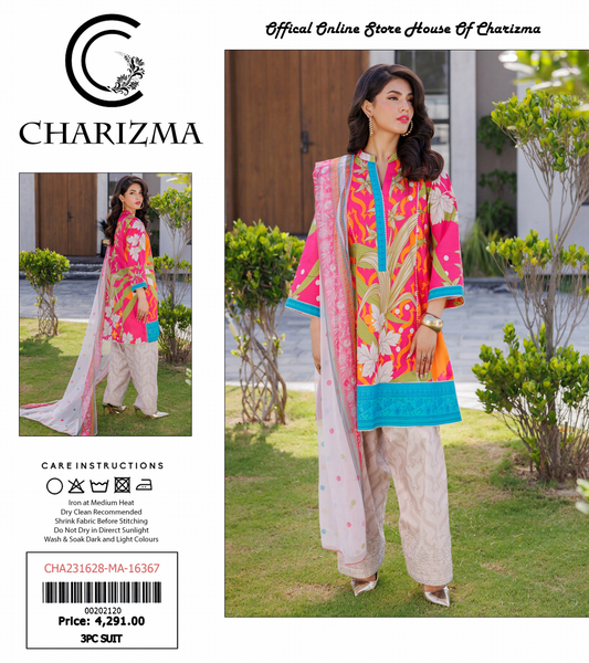 Charizma Lawn Unstitched 3 Piece With Dyed Trouser/- 💞✨👌