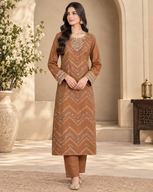 Saqafat–2Pcs Mustard Emb Lawn