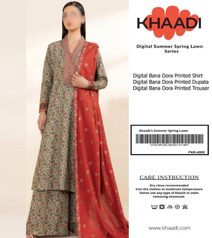 KHAADI Doria Stripe 3P Unstitched Ladies Suit
