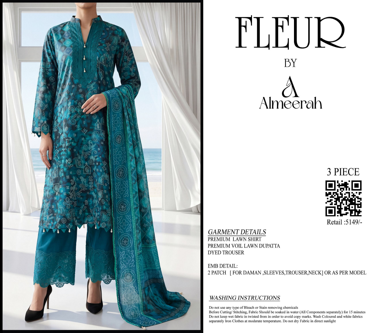 Fleur By Almeerah - Teal Horizon – Digital Chundri Lawn