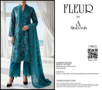 Fleur By Almeerah - Teal Horizon – Digital Chundri Lawn