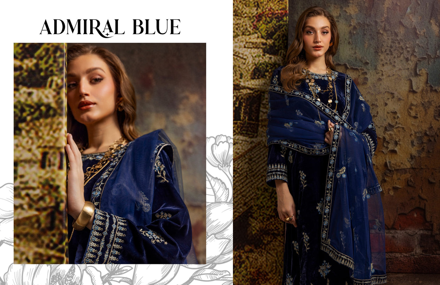Merakish velvet Embroidered 3P