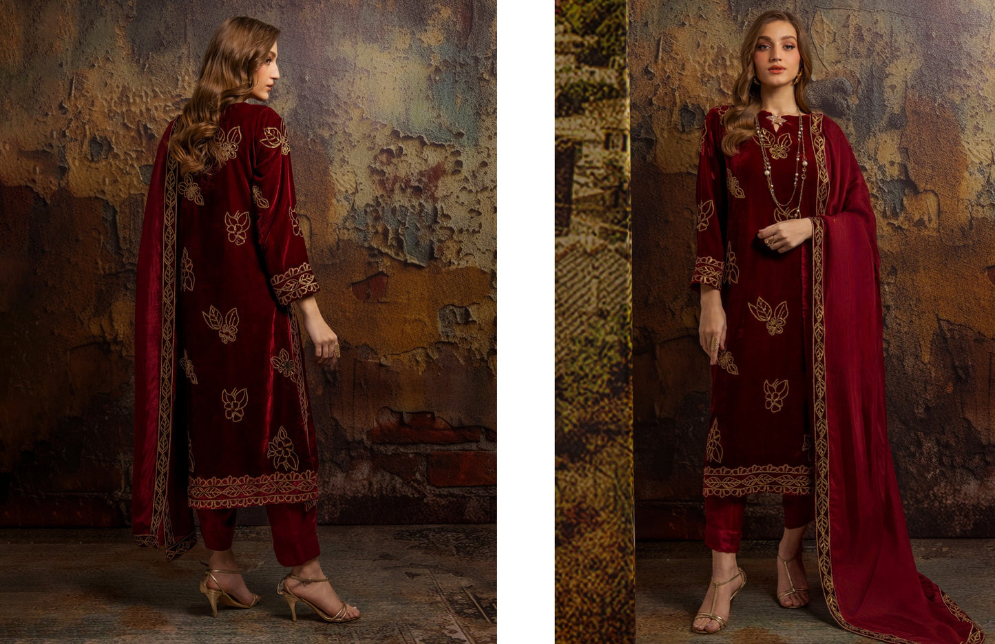Merakish velvet Embroidered 3P