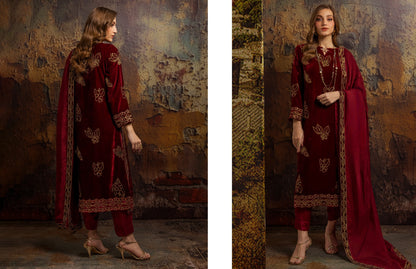 Merakish velvet Embroidered 3P