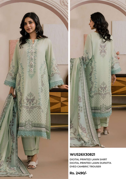 ZELLBURY Unstitched 3pcs Lawn Collection D.C:- WUS26X30821