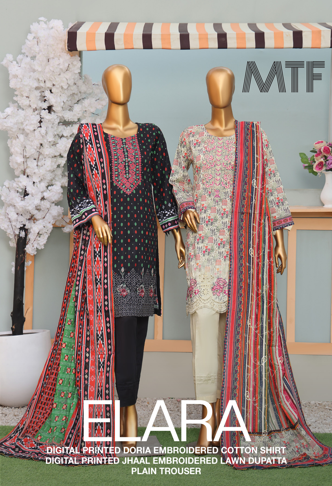 🌸 MTF Digital Printed Doria Embroidered Cotton Collection 2025 🌸 ✨ ELARA ✨