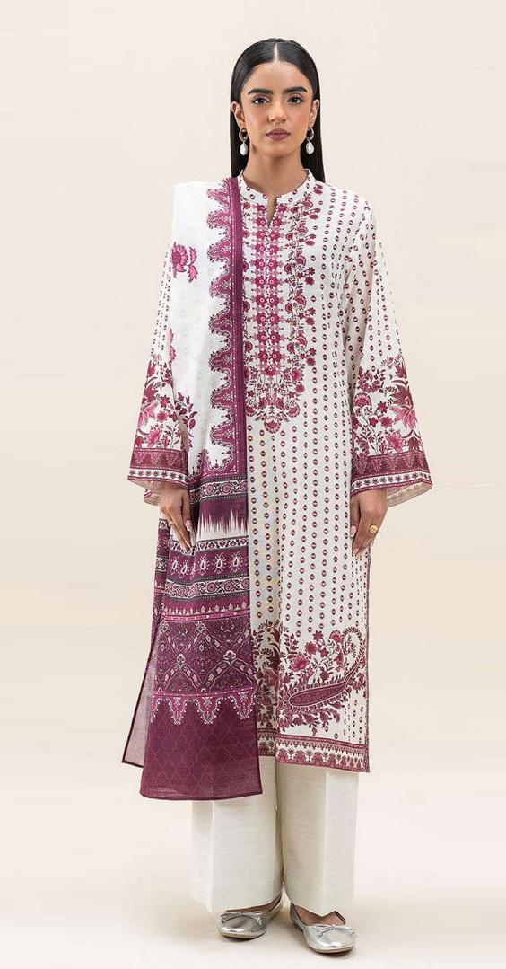 Limelight – Ivory & Dusty Rose - Doriya Unstitched 3 PCs Unstitched Suit