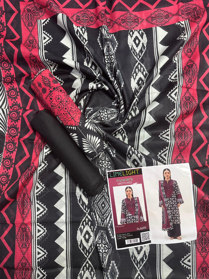 Limelight – Burgundy & Black - Doriya Unstitched 3 PCs Unstitched Suit