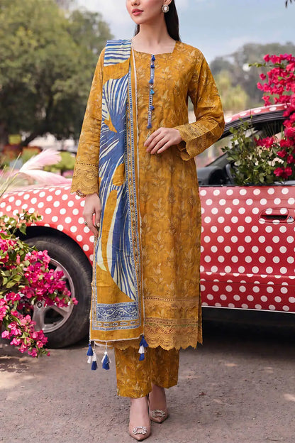 Floral Fusion By Almeerah D-7 -  3Pcs Printed Stripe Collection