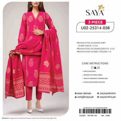 Saya Unstitched Jacquard 100% Original Cotton 3 PCs Suit In WHOLESALE PRICE 💯✨