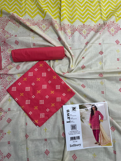 Zellbury Doriya Lawn 3 Pcs Unstitched Collection D.C:- WUC25X30190