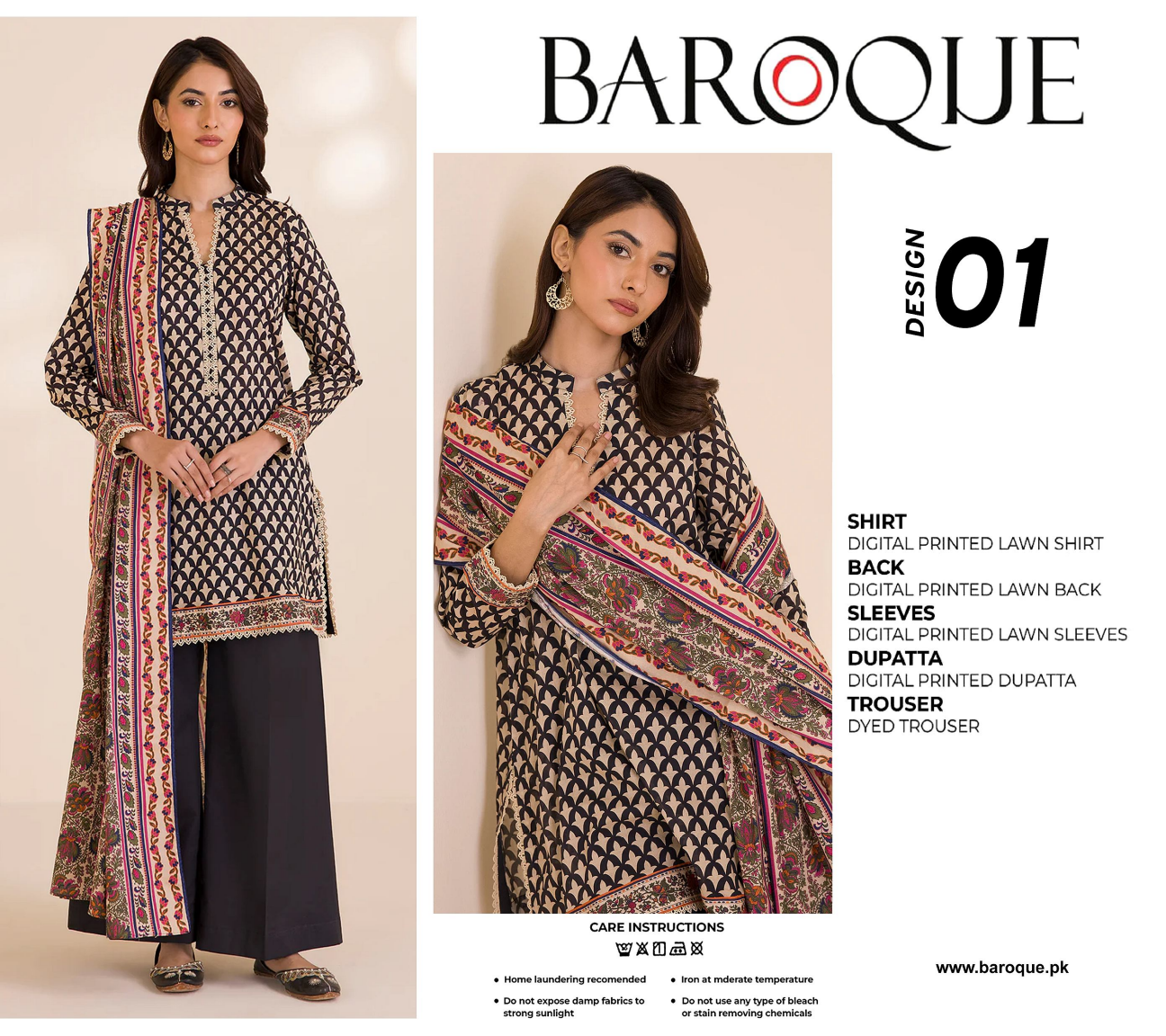 Baroque Black D-01 Printed Lawn Collection