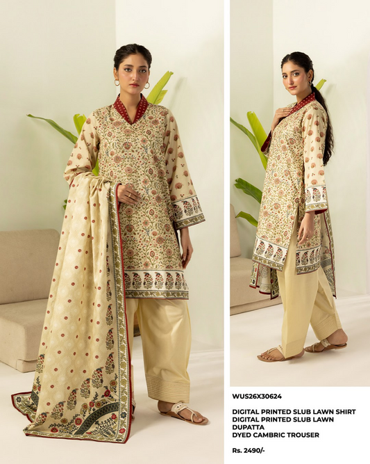 ZELLBURY Unstitched Lawn Collection 2026 Design #WUS26X30624