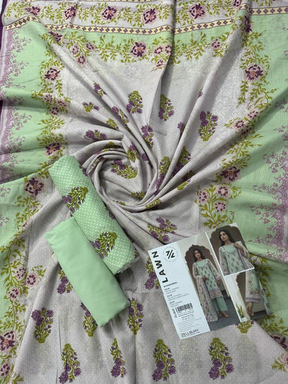 ZELLBURY Unstitched 3pcs Lawn Collection D.C:- WUS26X38102
