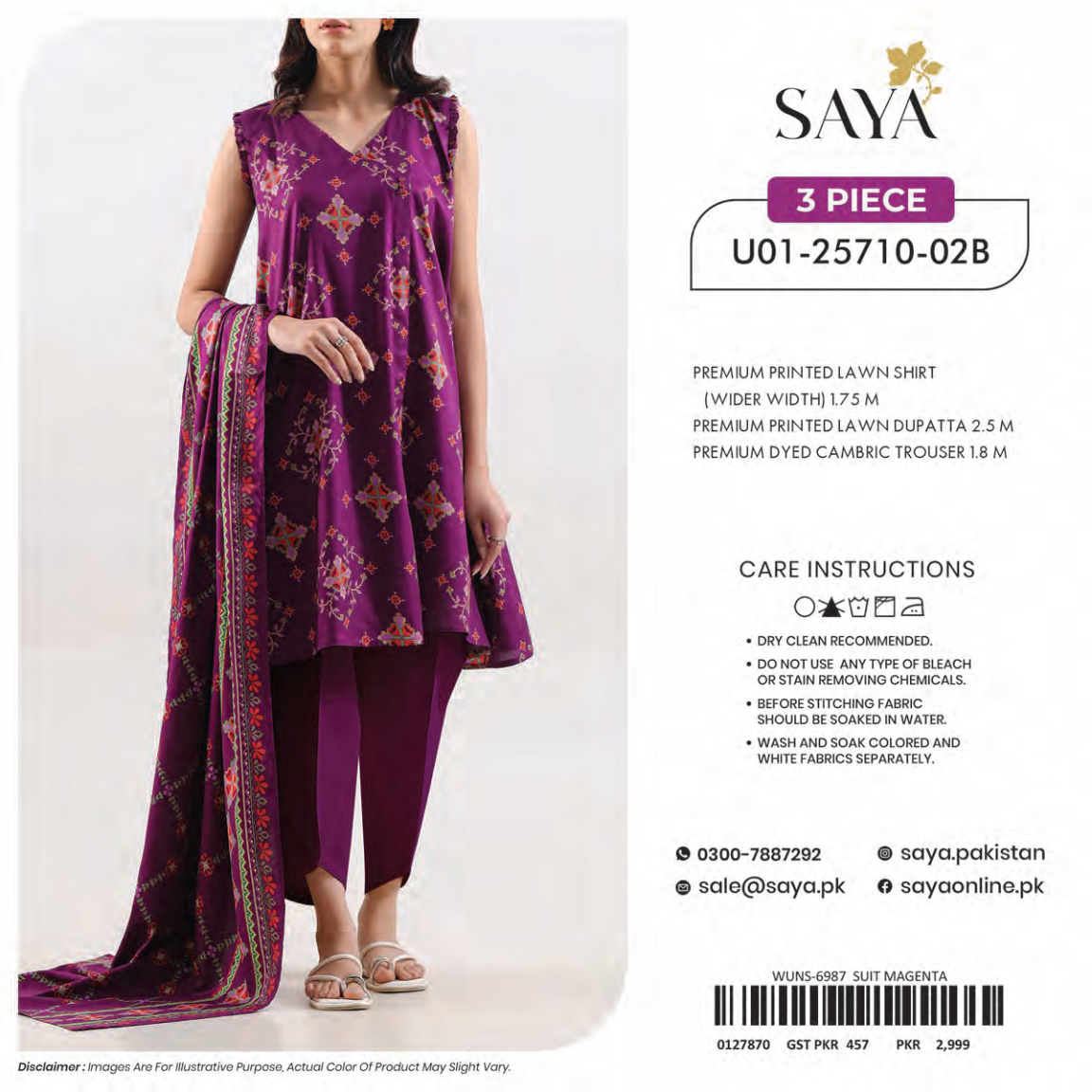 🔰💖 SAYA SUMMER COLLECTION 💖🔰 🌞👗 3 PIECE UNSTITCHED LAWN 👗🌞
U01-25710-02B