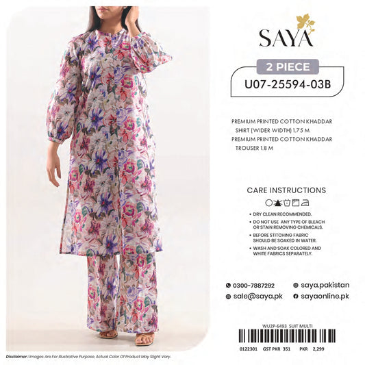 SAYA 100% ORIGINAL Unstitched Cotton Khaddar 2 Piece 🔥❤️