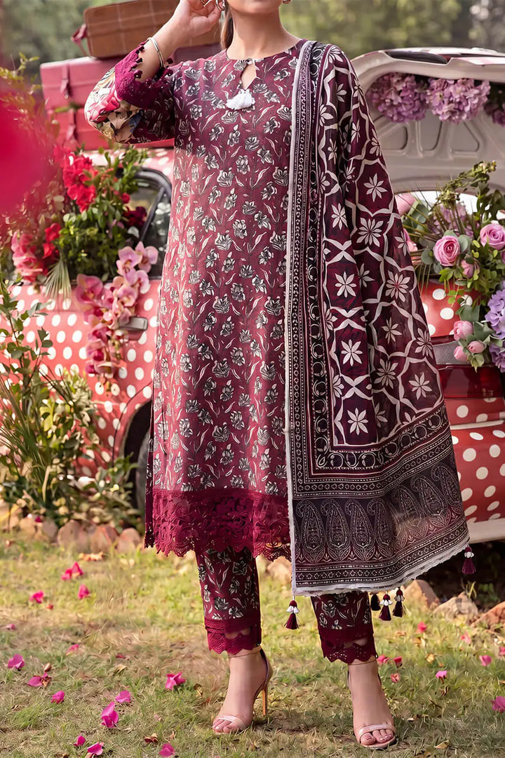 Floral Fusion By Almeerah D-8 -  3Pcs Printed Stripe Collection