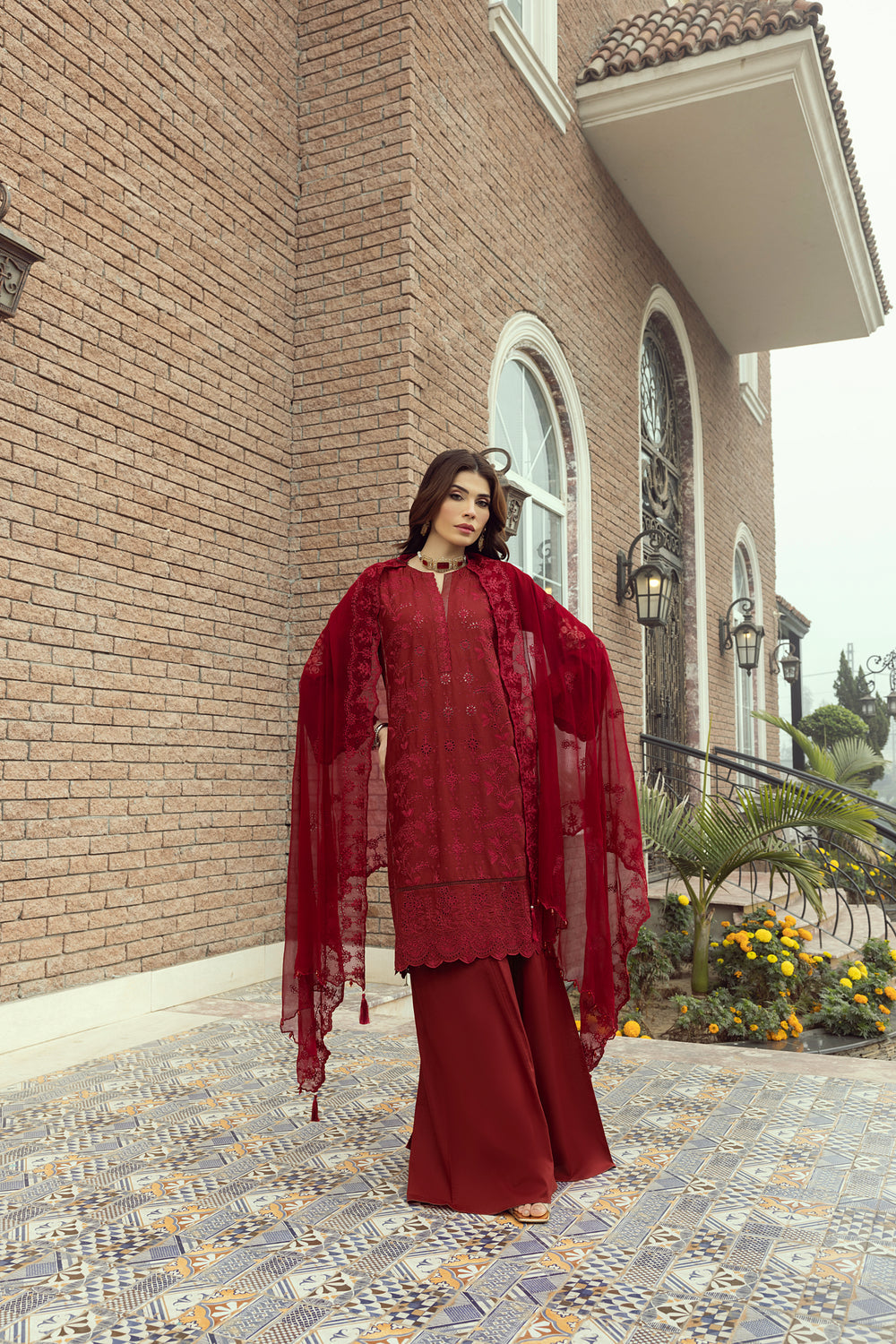 Lakhany Maroon Eid Collection Unstitched ChikanKari 3 Piece 🔥