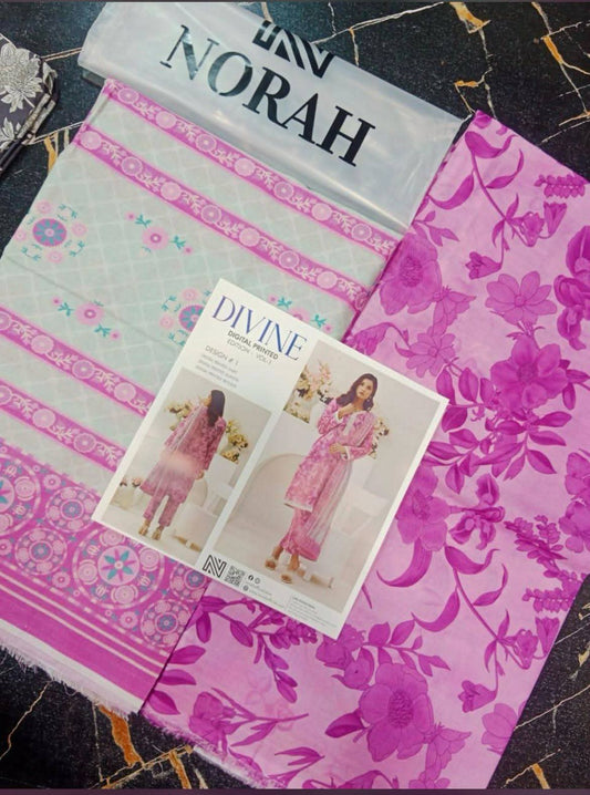 Divine Printed Lawn - Pink - D-01