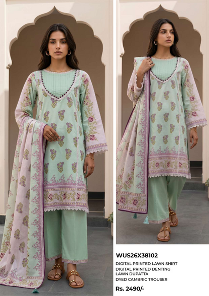 ZELLBURY Unstitched 3pcs Lawn Collection D.C:- WUS26X38102