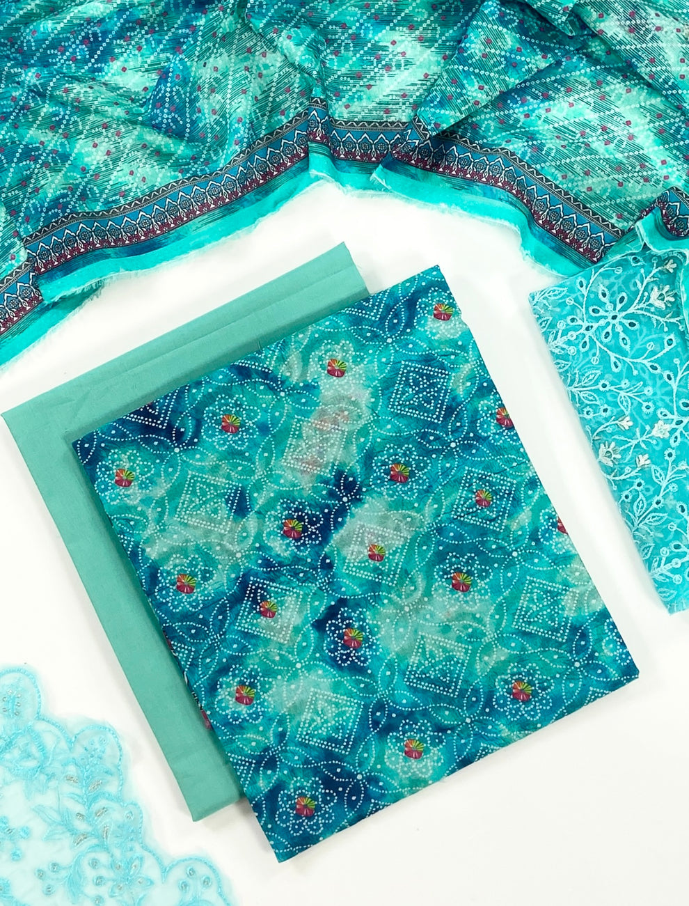 Fleur By Almeerah - Aqua Noor – Digital Chundri Lawn