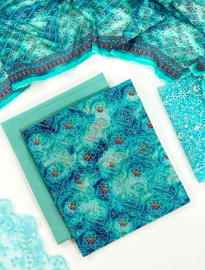 Fleur By Almeerah - Aqua Noor – Digital Chundri Lawn