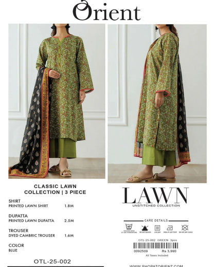 Orient Unstitched Lawn 3 Piece Collection D.C:- OTL-25-002
