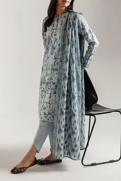 Saya D.C:- U01-25154-07BR - 3 Pcs Printed Lawn