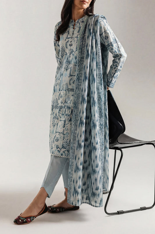 Saya D.C:- U01-25154-07BR - 3 Pcs Printed Lawn