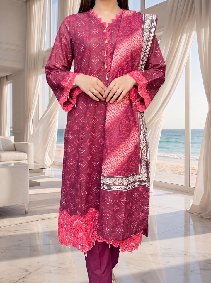 Fleur By Almeerah - Magenta Flame – Digital Chundri Lawn