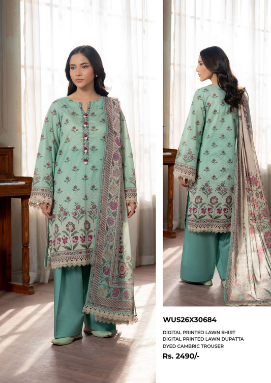 ZELLBURY Unstitched Lawn Collection 2026 Design # WUS26X30684