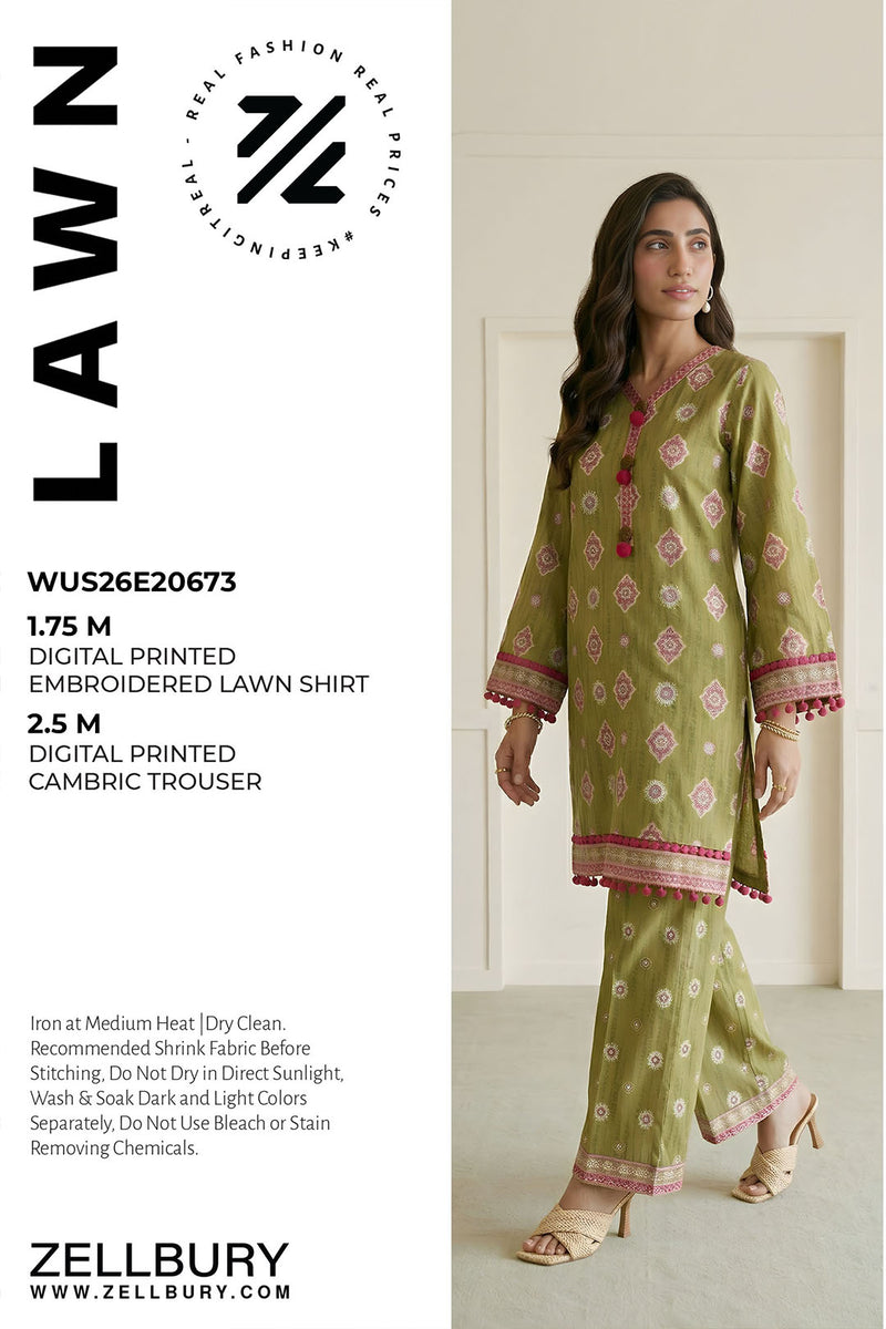 Zellbury D.C:-WUS26E20673   Digtal Printed Embroidery Lawn 2Pcs Collection