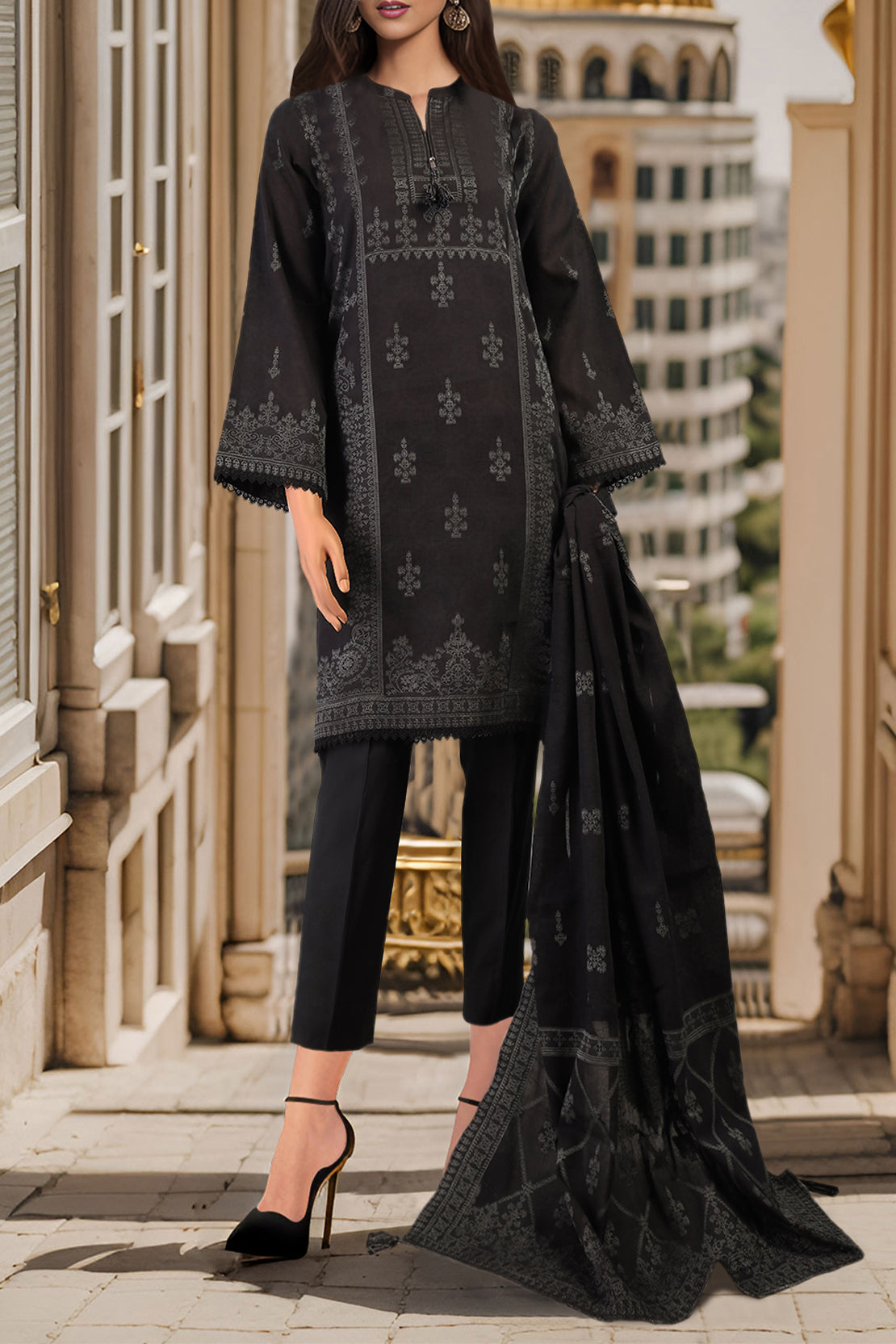 Saya Unstitched Jacquard Cotton 3 Piece