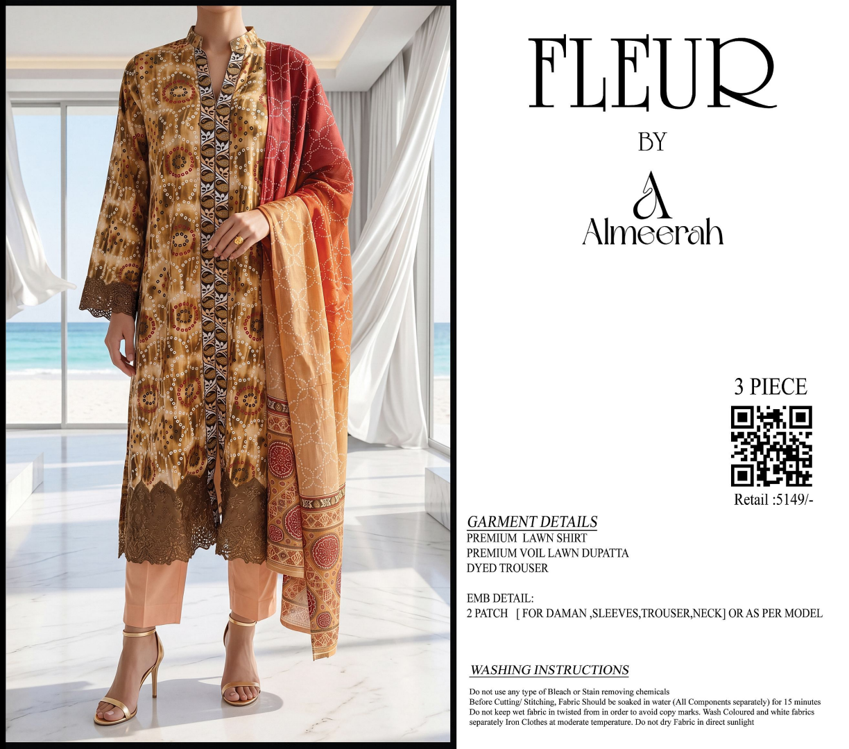 Fleur By Almeerah - Golden Zephyr – Digital Chundri Lawn
