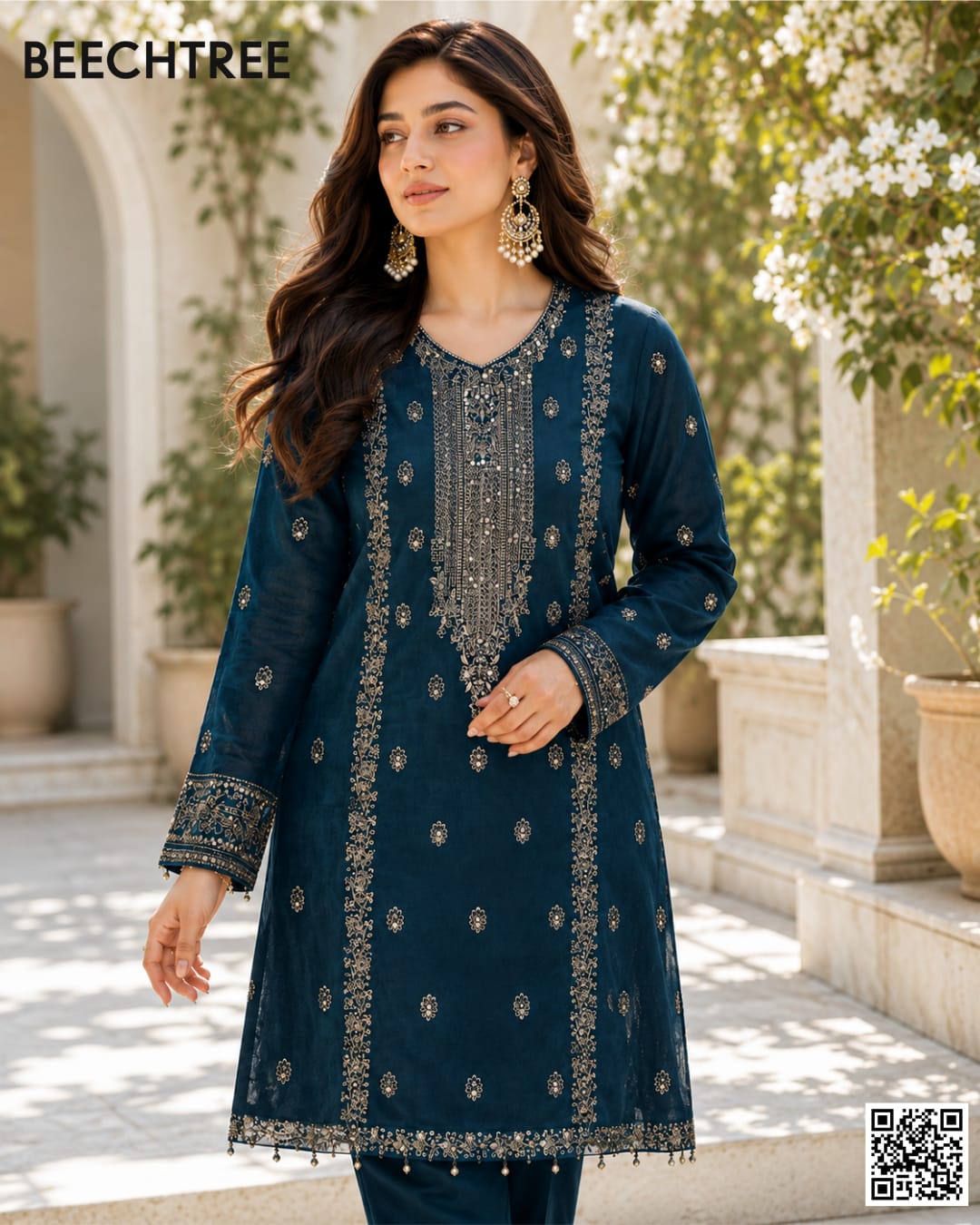 BeechTree Navy Embroidery Shirt 1Pcs Collection